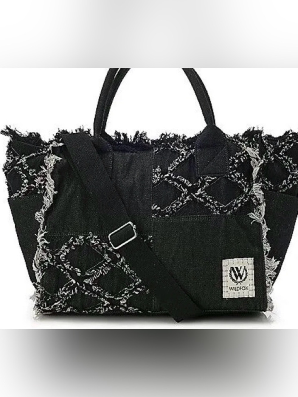 Wildfox Black & White Frayed Patchwork Tote Bag